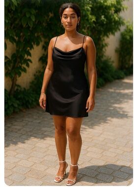 Wilfred Mini Satin  black Cowl neck Slip Dress